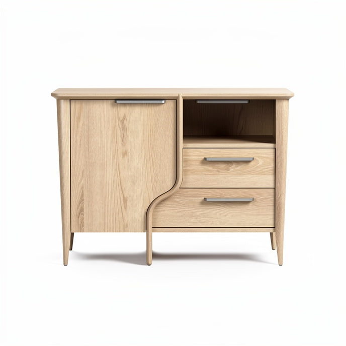 **Technische titel in het Nederlands:** Moderne houten commode met lades en kastdeur