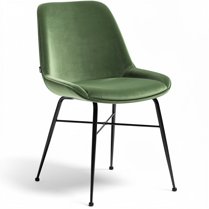 **Elegant groene eetstoel met slanke metalen poten**